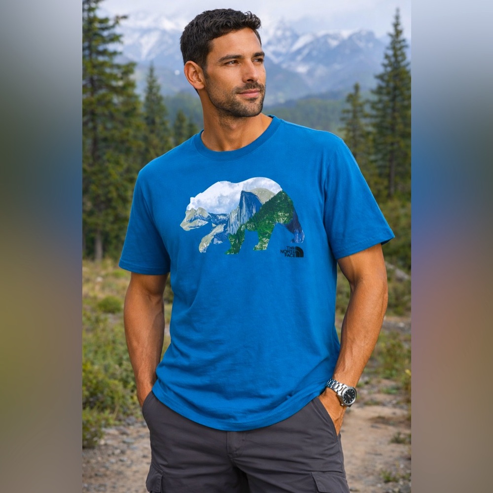 The North Face Bear Graphic T-Shirt Blue Short Sleeve Outdoor Tee Men’s XL
